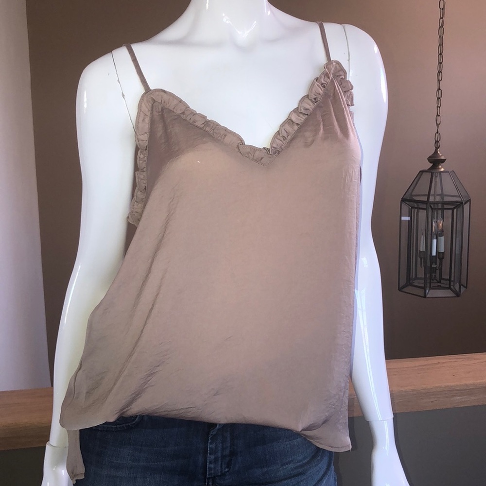 Mocha cream tan ruffle collar camisole top